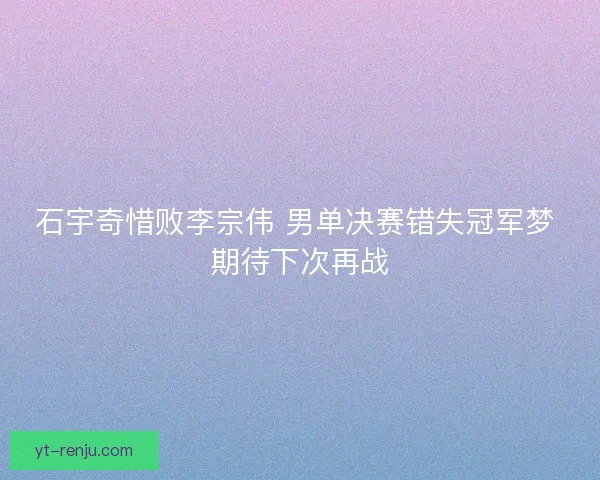 石宇奇惜败李宗伟 男单决赛错失冠军梦 期待下次再战